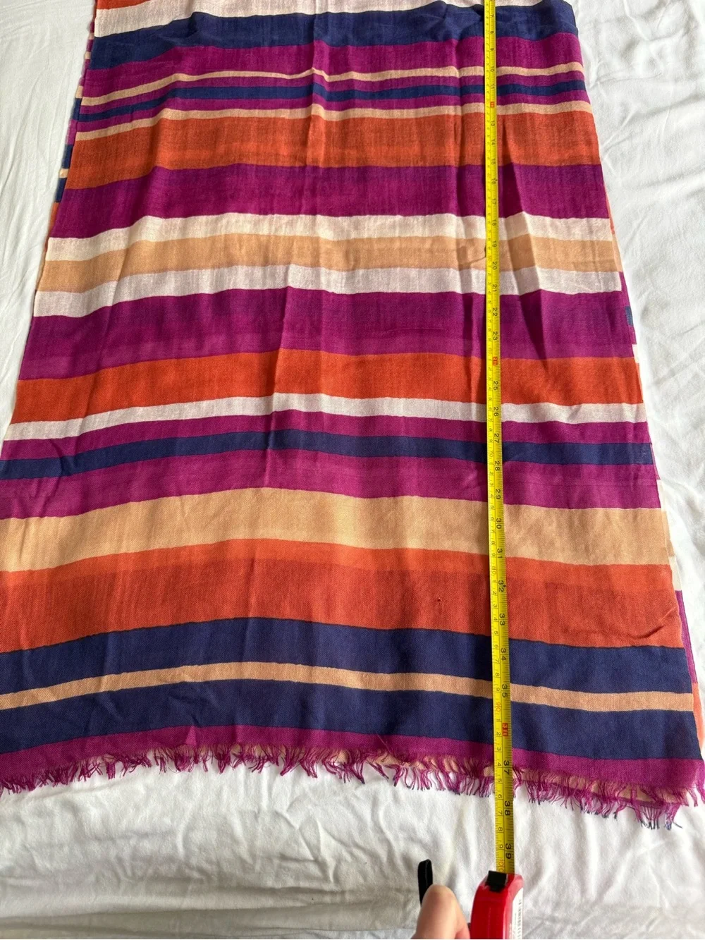 GEORGES RECH Scarf Cashmere Silk Orange Purple Pink Striped Quiet Luxury